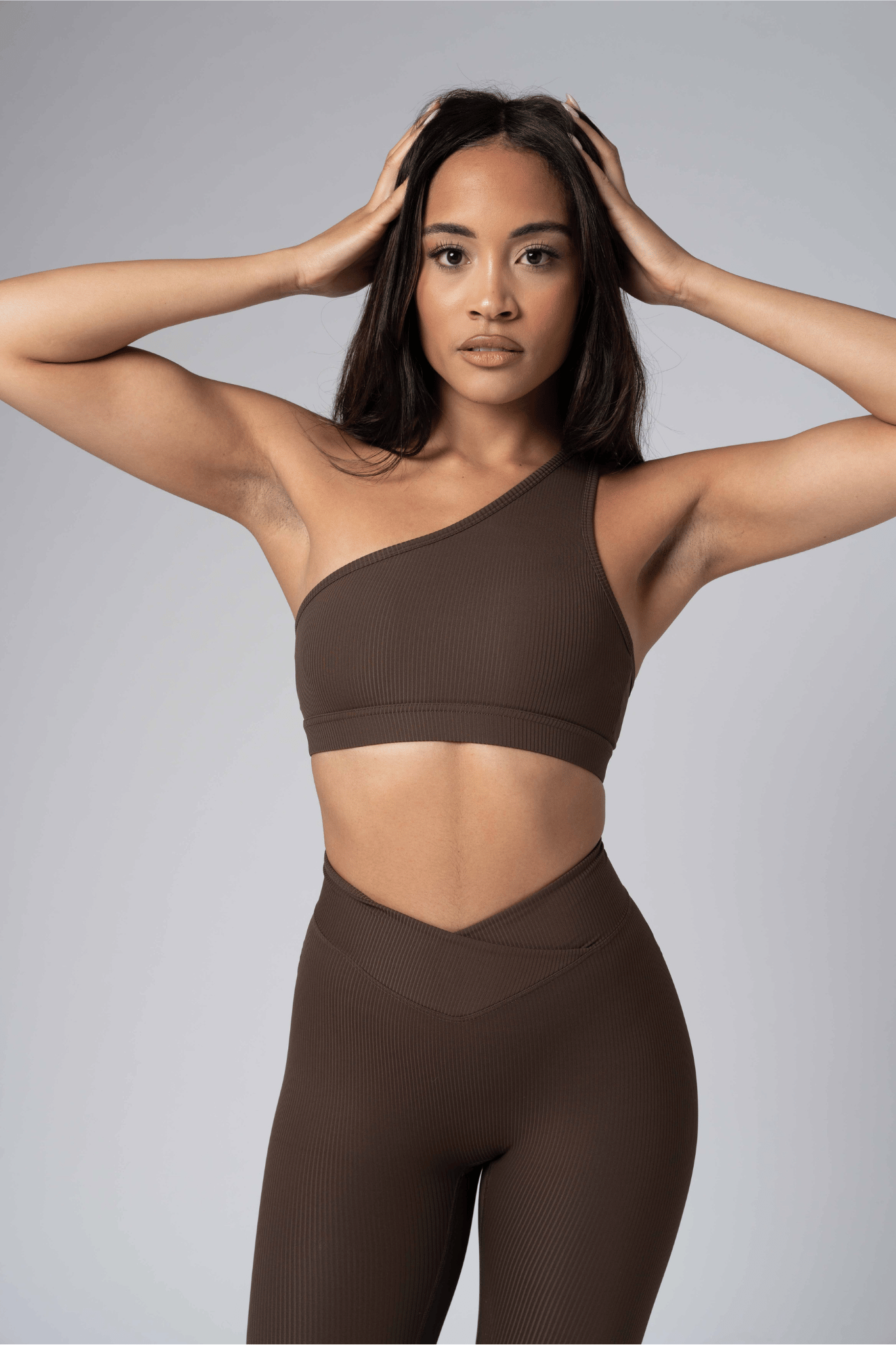 One Shoulder Sports Bra - Chocolate