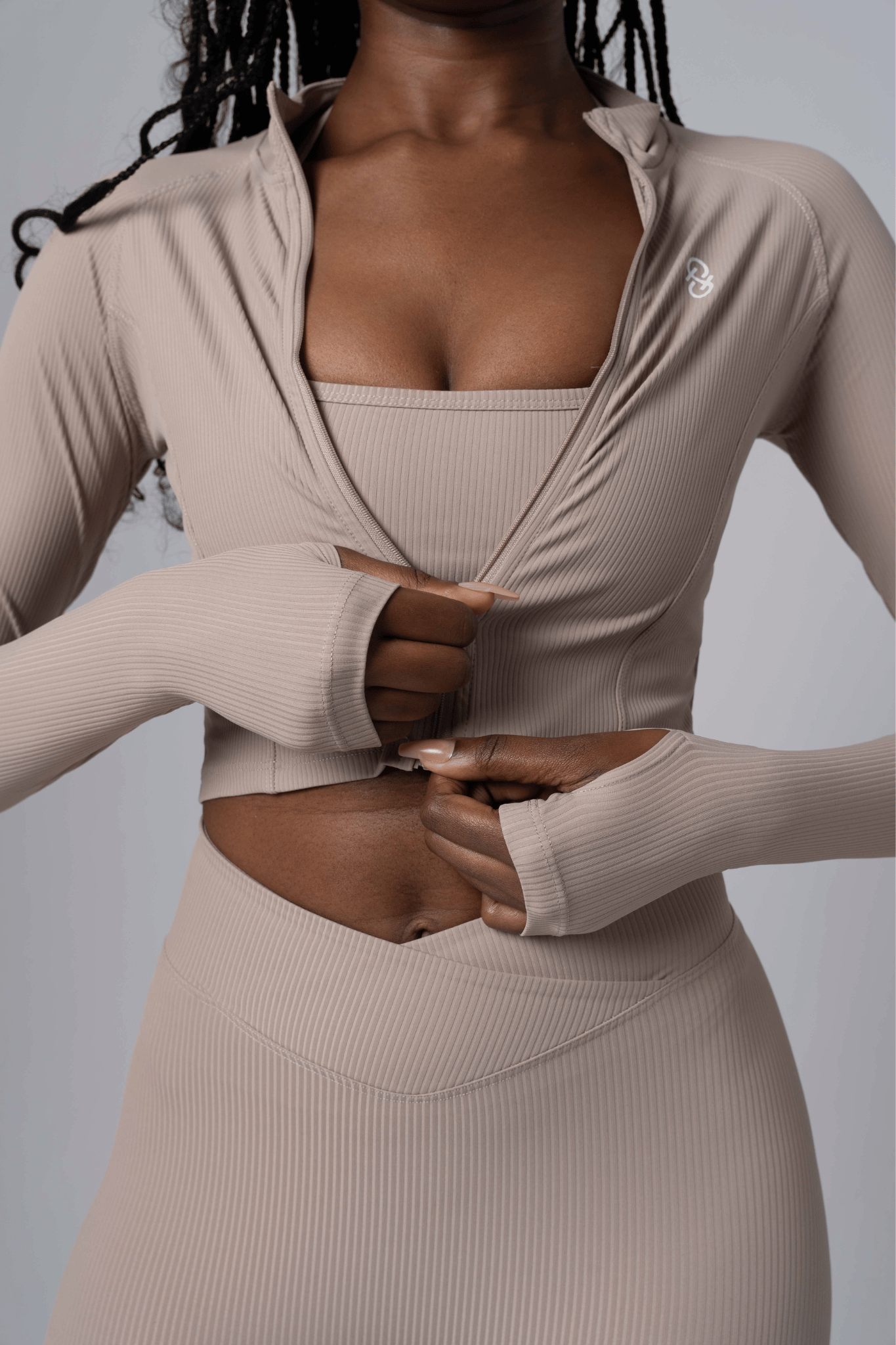 Cropped Zip Up Jacket - Nude