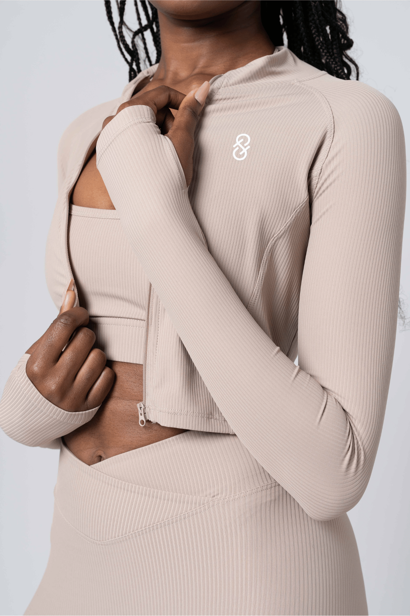 Cropped Zip Up Jacket - Nude