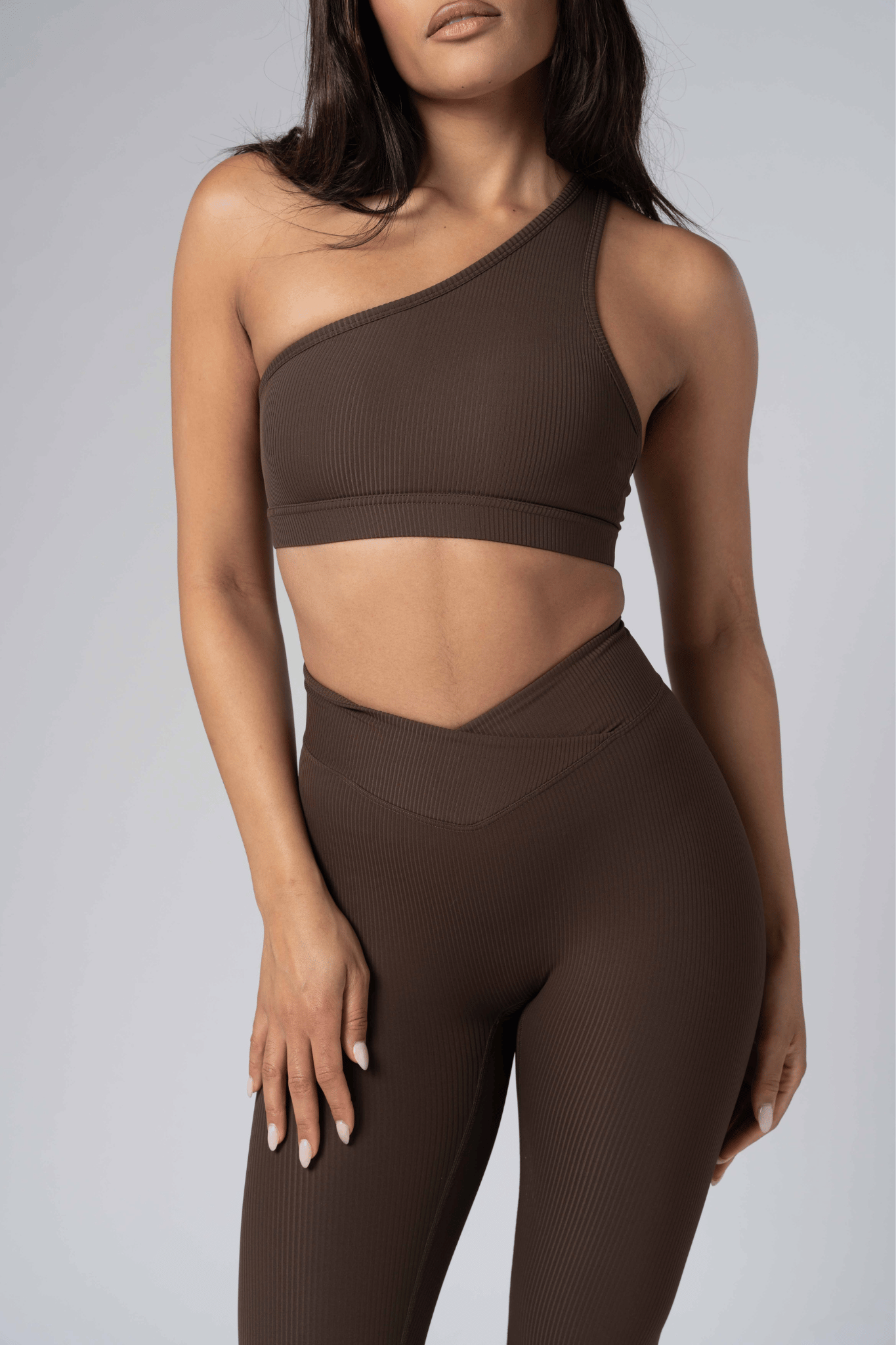 One Shoulder Sports Bra - Chocolate